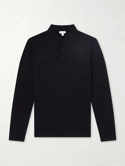 Sunspel Sea Island Cotton Polo Shirt In Black