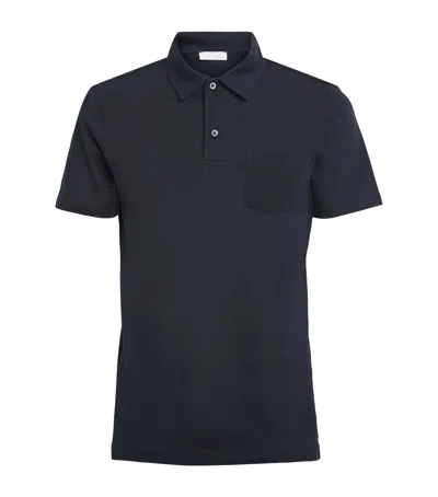 Sunspel Sea Island Cotton Riviera Polo Shirt In Blue