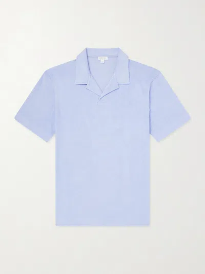 Sunspel Sea Island Cotton-terry Polo Shirt In Blue