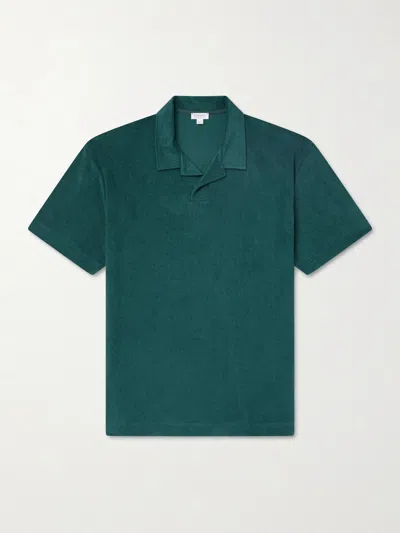 Sunspel Sea Island Cotton-terry Polo Shirt In Green