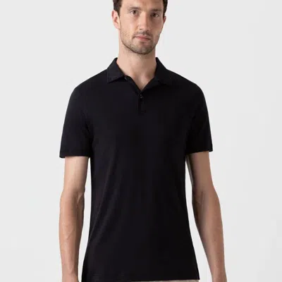Sunspel Sea Island Short Sleeve Polo Shirt In Black