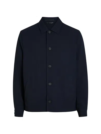 Sunspel Seersucker Button-up Jacket In Blue