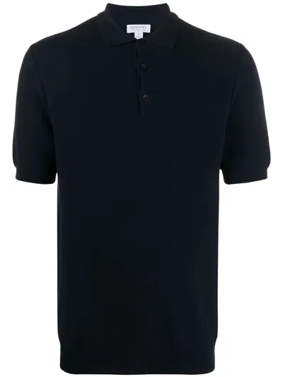 Sunspel Short-sleeved Cotton Polo Shirt In Navy