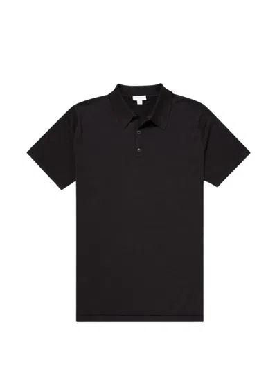 Sunspel Short-sleeve Cotton Polo Shirt In Black