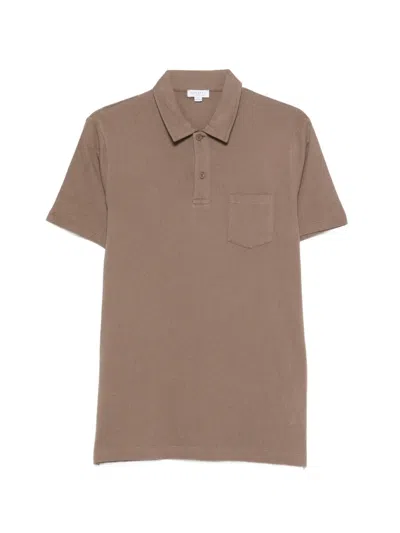 Sunspel Short-sleeve Polo Shirt In Brown