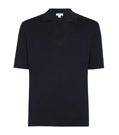 Sunspel Silk-cotton Polo Shirt In Blue