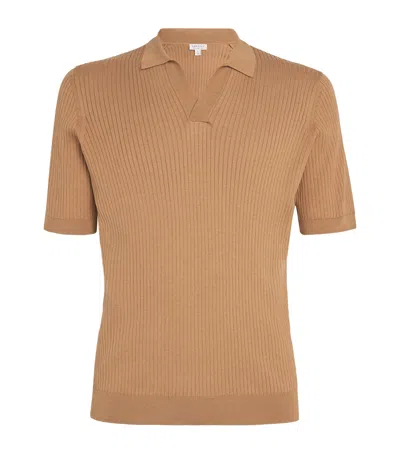 Sunspel Silk-cotton Rib-knit Polo Shirt In Brown