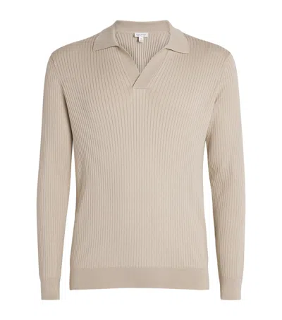 Sunspel Silk-cotton Long-sleeve Polo Shirt In Gray