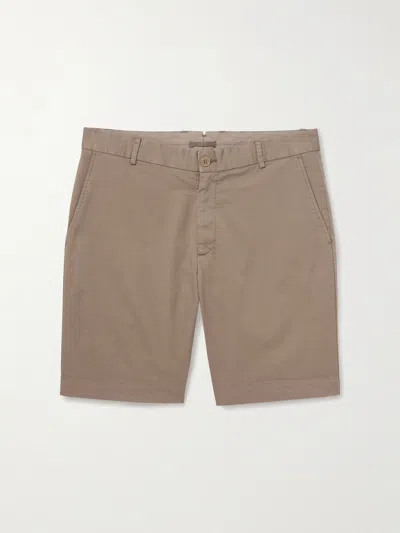 Sunspel Straight-leg Garment-dyed Cotton-blend Twill Chino Shorts In Brown