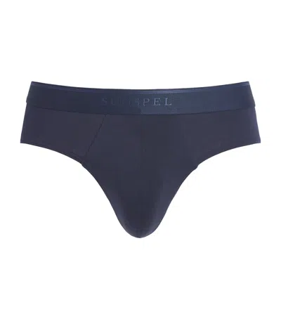 Sunspel Stretch-cotton Briefs In Navy