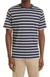 Sunspel Stripe Crewneck T-shirt In Navy/ecru Breton Stripe
