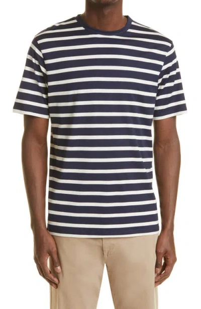 Sunspel Stripe Crewneck T-shirt In Navy/ecru Breton Stripe
