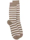 Sunspel Striped Ankle Socks In Brown