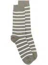Sunspel Striped Ankle Socks In Green