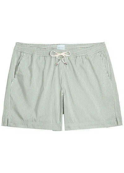 Sunspel Striped Cotton-blend Swim Shorts In Green