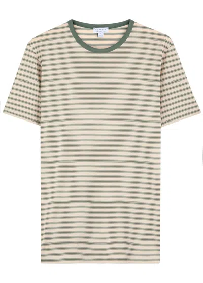 Sunspel Striped Cotton T-shirt In Green
