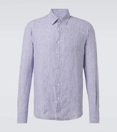 Sunspel Striped Linen Shirt In Blue