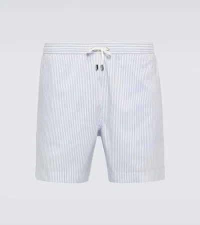 Sunspel Striped Swim Trunks In White Cool Blue Swim Stripe