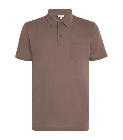 Sunspel Supima Cotton Riviera Polo In Brown