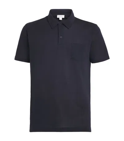 Sunspel Supima Cotton Riviera Polo Shirt In Blue