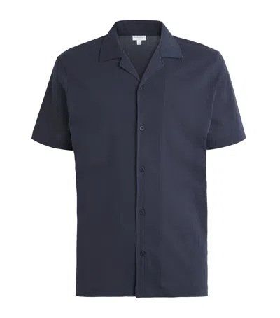 Sunspel Supima Cotton Riviera Shirt In Blue