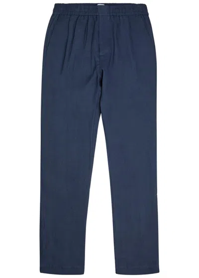 Sunspel Straight-leg Cotton And Linen-blend Drawstring Trousers In Blue