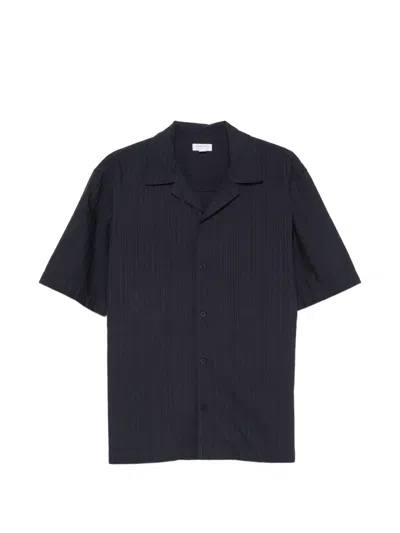 Sunspel Textured-stripe Camp-collar Shirt In Blue