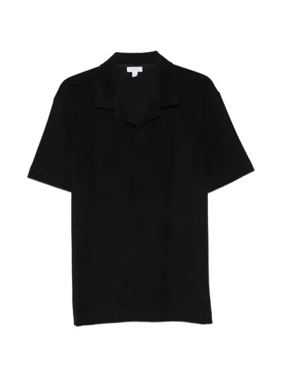 Sunspel Towelling Polo Shirt In Black