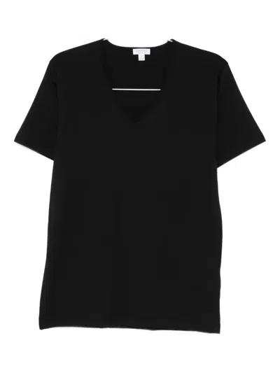 Sunspel V-neck Short-sleeve T-shirt In Black