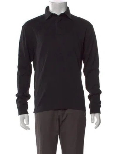 Pre-owned Sunspel V-neck Long Sleeve Polo Shirt In Black