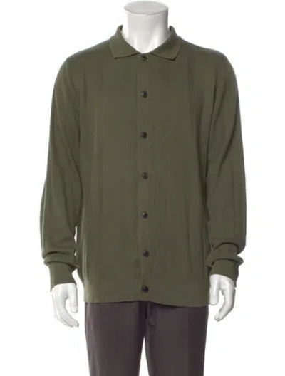 Pre-owned Sunspel V-neck Long Sleeve Polo Shirt In Green