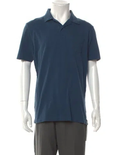 Pre-owned Sunspel V-neck Short Sleeve Polo Shirt In Blue