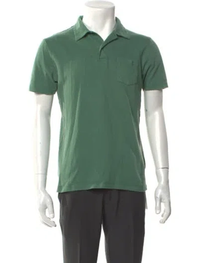 Pre-owned Sunspel V-neck Short Sleeve Polo Shirt In Green