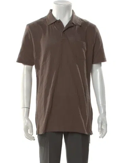 Pre-owned Sunspel V-neck Short Sleeve Polo Shirt W/ Tags In Brown
