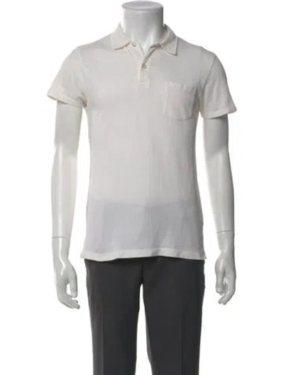Pre-owned Sunspel V-neck Short Sleeve Polo Shirt In White
