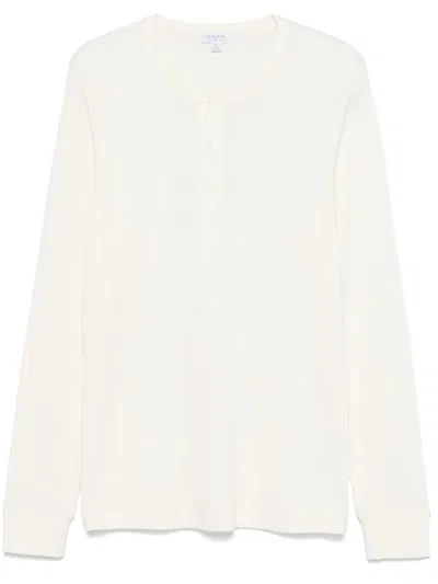Sunspel Waffle Henley T-shirt In Weiss