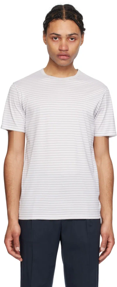 Sunspel White & Grey Classic T-shirt In Smoke/wht Eng Stripe