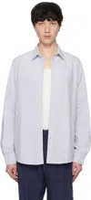 Sunspel White & Navy Oxford Shirt In White/nvy Oxfrd Strp