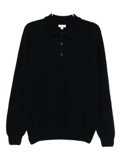 Sunspel Wool Polo Shirt In Blue
