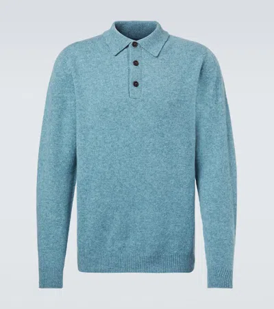 Sunspel Wool Polo Shirt In Blue