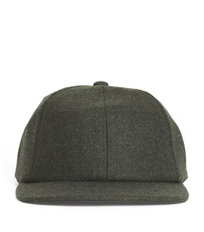 Sunspel Wool Twill Cap In Green