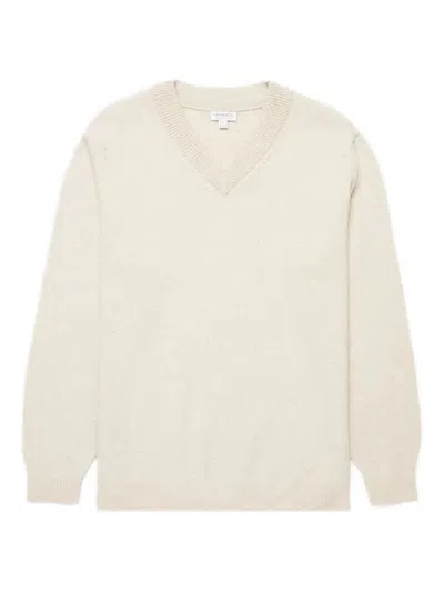 Sunspel Wool V-neck Sweater In Neutral