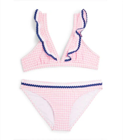 Sunuva Kids' Gingham Frill-detail Bikini (7-14 Years) In Pink