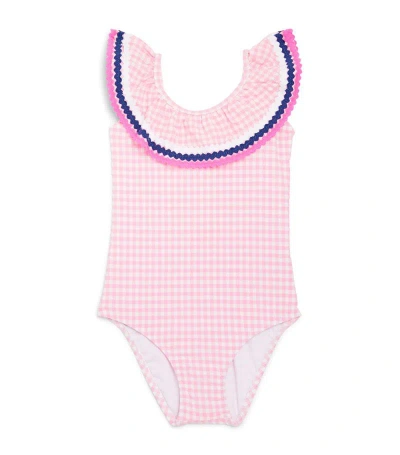 Sunuva Kids' Gingham Frill-detail Swimsuit (1-14 Years) In Pink