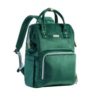 Sunveno Velvet Stitching Diaper Bag Backpack Large Capacity Tote Shoulder Nappy Bag Organizer For Baby Care  In Green