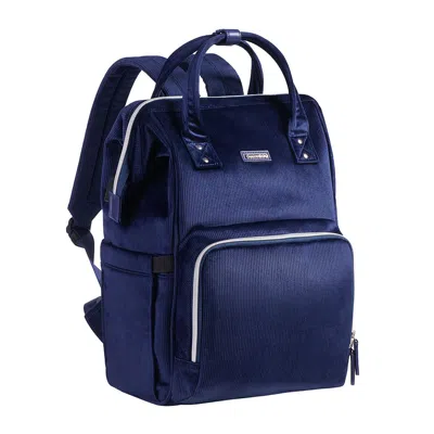 Sunveno Velvet Stitching Diaper Bag Backpack Large Capacity Tote Shoulder Nappy Bag Organizer For Baby Care  In Blue