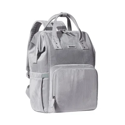 Sunveno Velvet Stitching Diaper Bag Backpack Large Capacity Tote Shoulder Nappy Bag Organizer For Baby Care  In Gray
