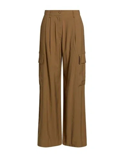 Suoli Woman Pants Khaki Size 8 Viscose, Polyester, Cotton In Brown