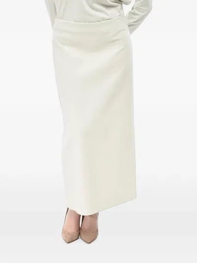 Super Blond A-line Side-slit Maxi Skirt In White