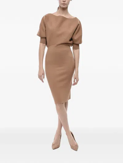 Super Blond Batwing-sleeve Knit Midi Dress In Brown